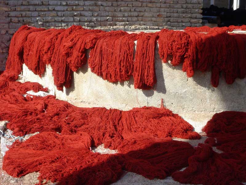 Dyed Red Sheep Wool Drying In Firuz Abad Region